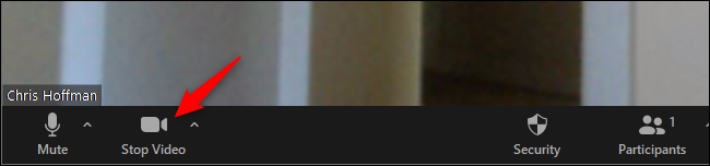 Clique em "Parar Vídeo" na barra de ferramentas do Zoom