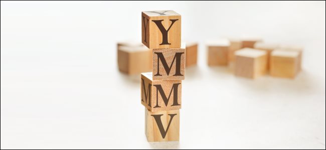 Letras maiúsculas soletrando "YMMV".
