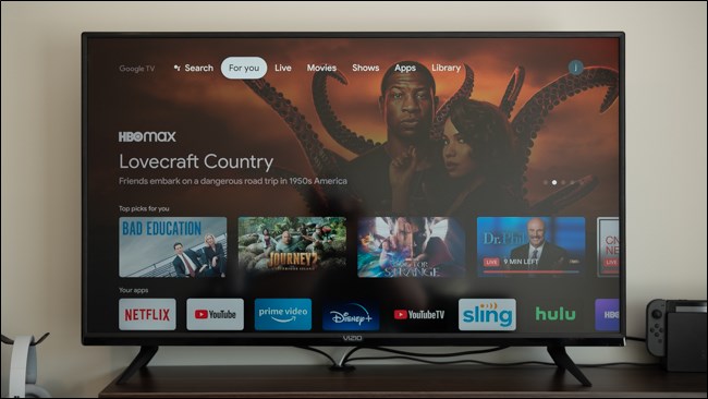 A tela inicial de um Chromecast com Google TV.