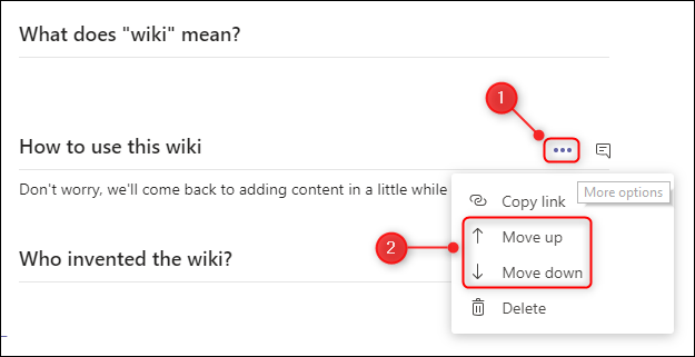 As opções do menu da seção "Mover para cima" e "Mover para baixo".