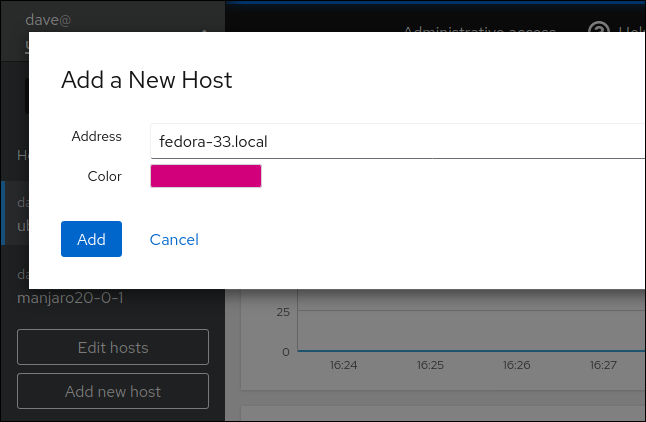 Adicionar uma nova janela de host no Cockpit em uma janela do navegador