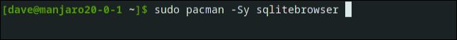 sudo pacman -Sy sqlitebrowser em uma janela de terminal