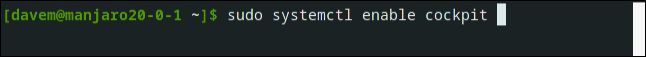 sudo systemctl enable cockpit em uma janela de terminal