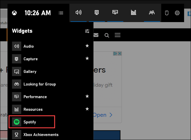 selecione o Spotify na lista de widgets