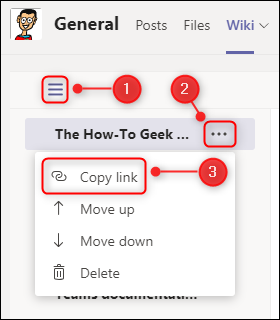 A opção de menu da página "Copiar link".