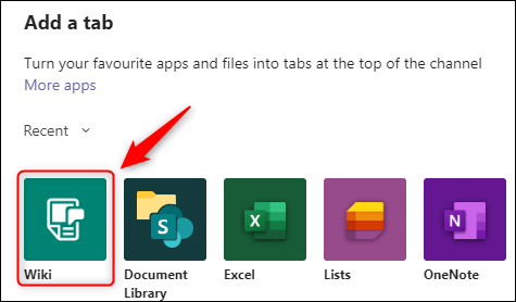 O bloco Wiki na janela "Adicionar uma guia".