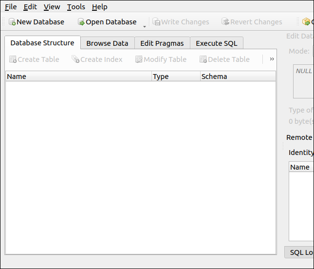DB Browser para SQLite no primeiro lançamento