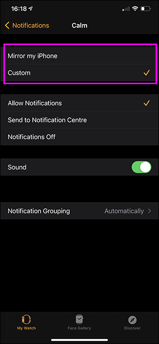 opções de notificação para apple watch