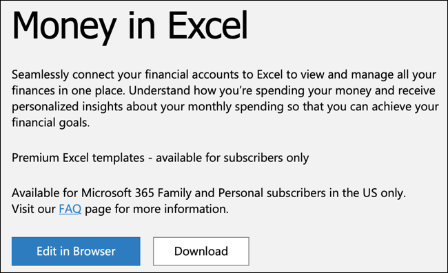Clique em Download for Money In Excel