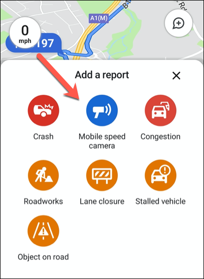 Clique em uma das opções de relatório de tráfego disponíveis para adicioná-lo ao seu local no Google Maps