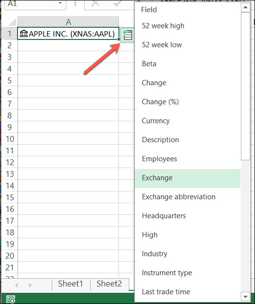 Clique em Inserir dados para visualizar uma lista