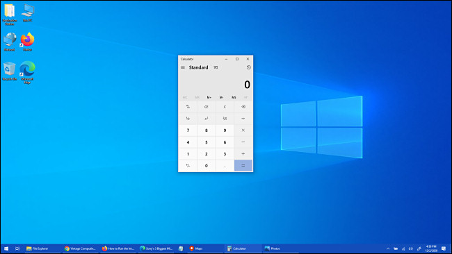 O aplicativo Calculadora do Windows 10 foi trazido para o primeiro plano.