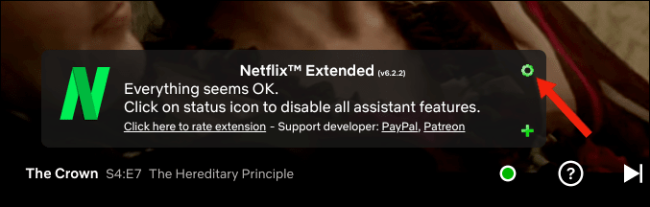 Clique no ícone de configurações de engrenagem no Netflix Extended