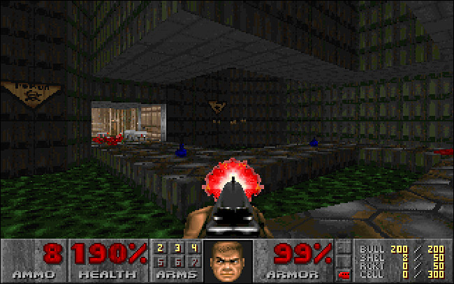 Uma captura de tela do Doom para MS-DOS.