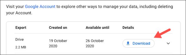 Manually download Google Drive data export