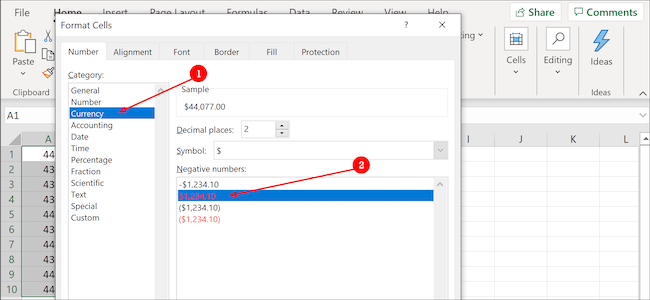 Moeda em formato Excel