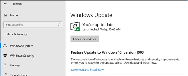 Uma opção para instalar uma atualização de recurso no Windows Update.