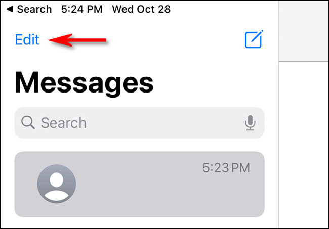 Em Mensagens no iPad, toque em "Editar".