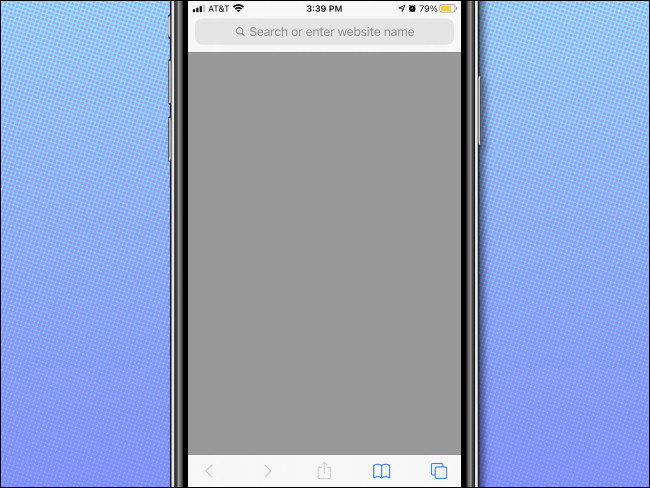 Um exemplo de página em branco no Safari no iPhone sem favoritos listados
