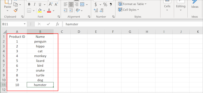 Colunas e linhas do Excel