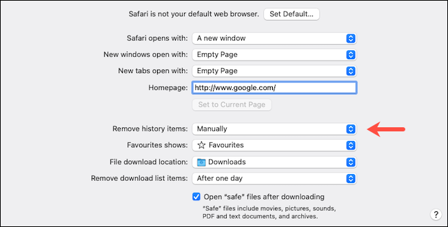 Configurações gerais do MacOS Safari