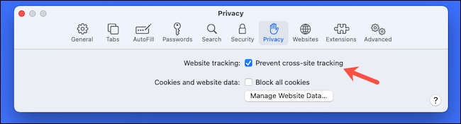 Habilite a prevenção de rastreamento entre sites no Safari