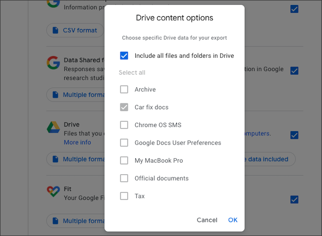 export list of files from google drive