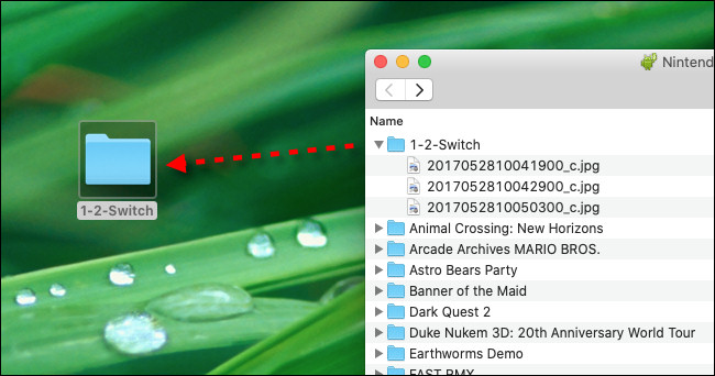 Arraste e solte os arquivos de captura de tela do Nintendo Switch do Android File Transfer para a área de trabalho do Mac.