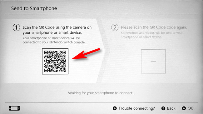 Usando seu dispositivo inteligente, escaneie o primeiro código QR no Switch.