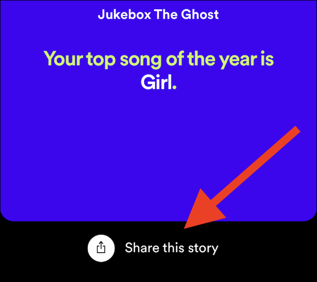 Toque em "Compartilhar esta história" para compartilhar infográficos do Spotify Wrapped 2020 nas redes sociais