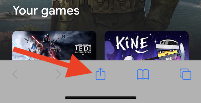 Toque no botão de compartilhamento na parte inferior do navegador Safari