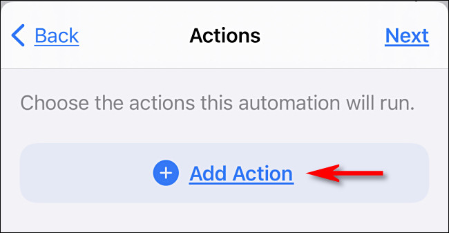 Nos atalhos da Apple no iPhone, toque em "Adicionar ação".