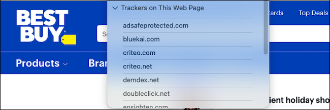 Verifique os nomes dos rastreadores de uma página da web no Safari