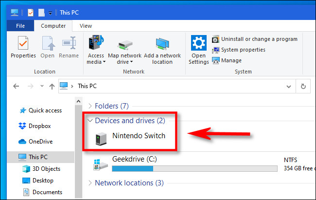 No Windows File Explorer, localize o Nintendo Switch e abra-o.