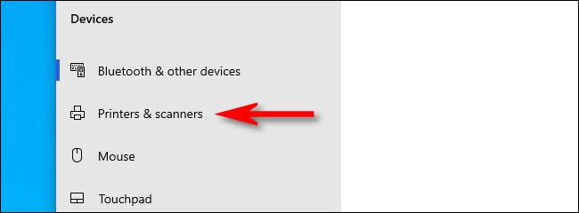 Nas configurações do Windows 10, clique em "Impressoras e Scanners".