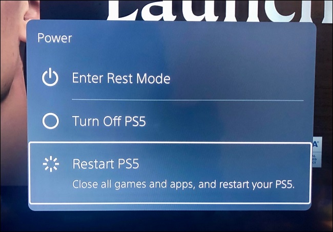 reinicie o ps5 no menu de opções de energia