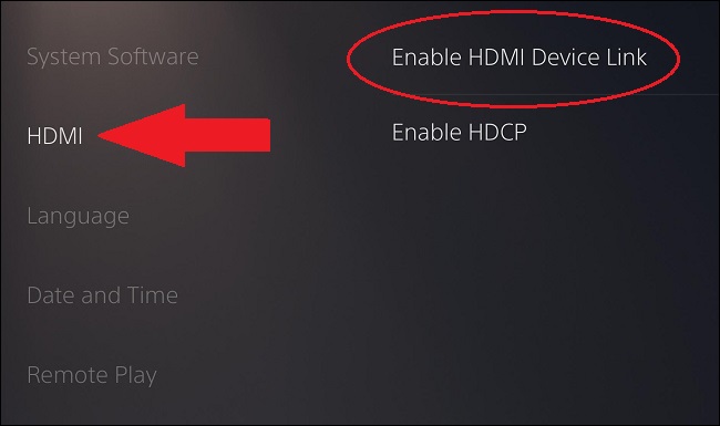 onde encontrar as configurações de link hdmi ps5