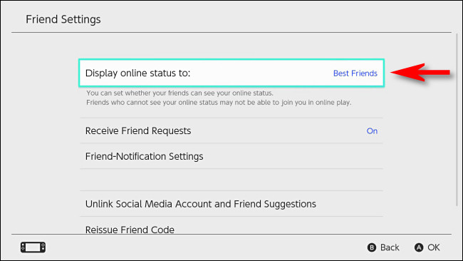 Em Alternar configurações de usuário, defina "Exibir status de reprodução online para" como "Melhores amigos".