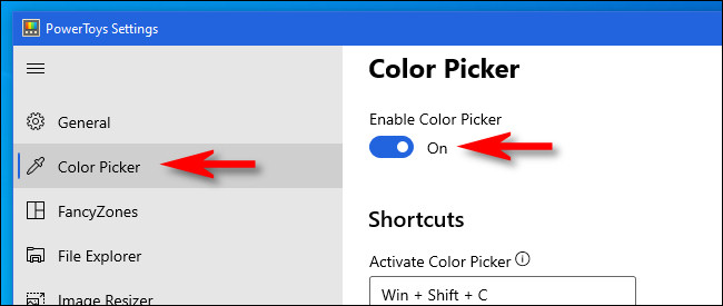 Selecione "Color Picker" e certifique-se de que "Enable Color Picker" esteja ativado.
