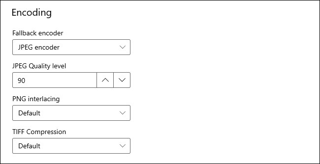 The "Encoding" options in the PowerToys Image Resizer module.