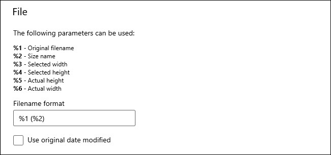 The "File" options in the PowerToys Image Resizer module.