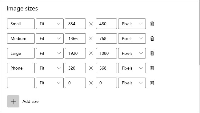 The "Image sizes" options in the PowerToys Image Resizer module.