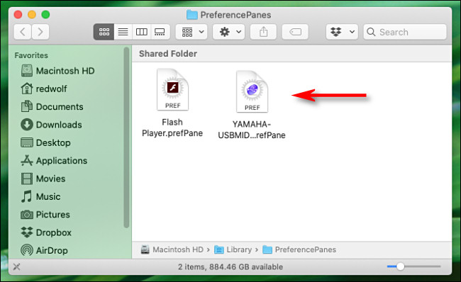 Painéis de preferência Mac de terceiros vistos no Finder.