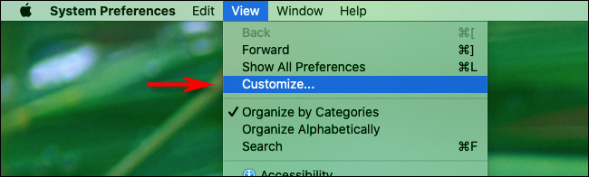 Nas Preferências do Sistema Mac, clique em "Exibir" e depois em "Personalizar"