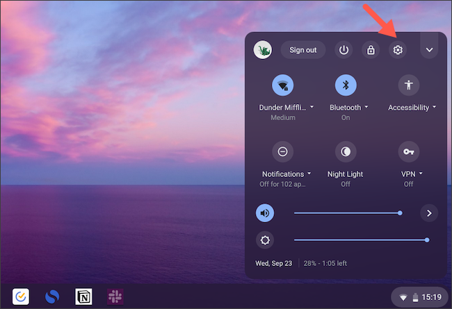 Clique no atalho de configurações no Chrome OS