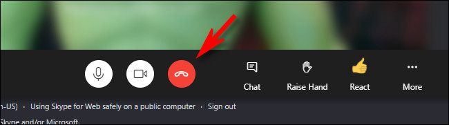 O botão de desconexão no Skype "Meet Now"