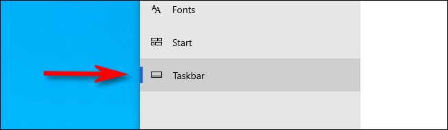 Selecione “Barra de Tarefas” no menu da barra lateral em Configurações do Windows.