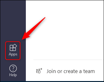A opção "Apps" na barra lateral do Teams.