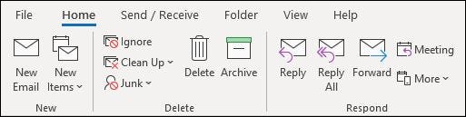A faixa de opções clássica no aplicativo de desktop Outlook.