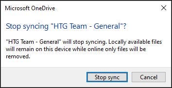 A caixa de diálogo de confirmação "Parar de sincronizar".